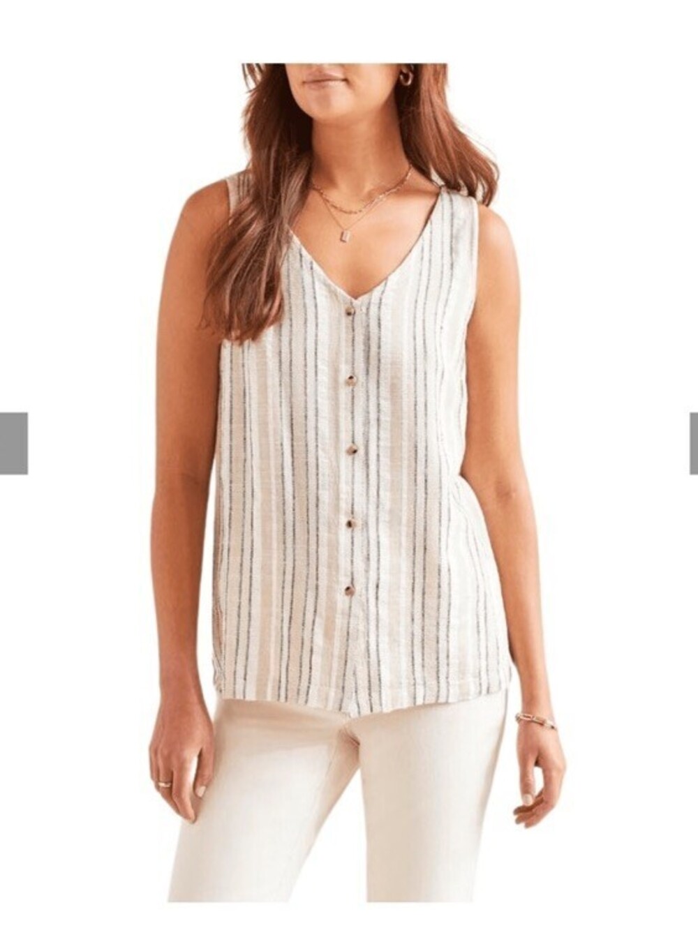 Tribal Jeans –Flowey Button Down Cami-linen Blend Stripes Sz L
